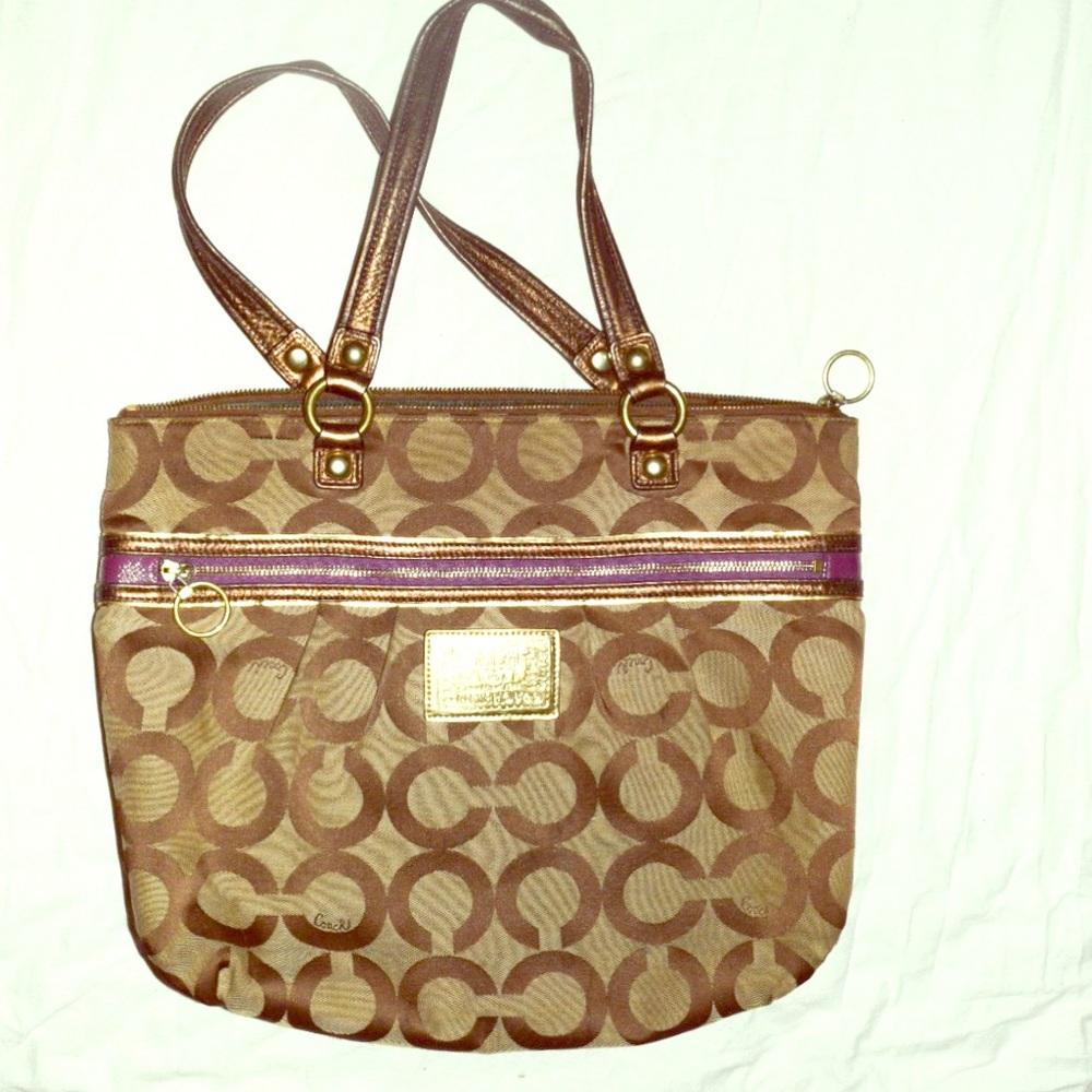 Coach Poppy Op Art Glam Tote Bag Khaki (#15331)